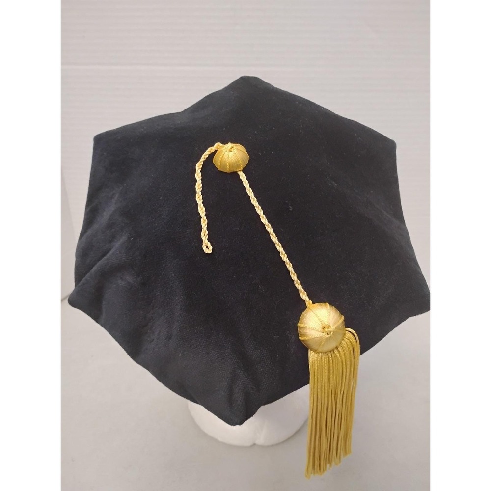 Vintage Doctoral Graduation Tam Sides Cap PhD 7 1/2Black Velvet Jostens Mexico